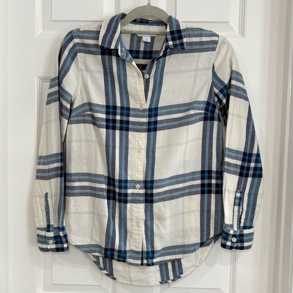 Old Navy Tops - Old Navy Classic Shirt White Plaid Long Sleeve Button Up Flannel Shirt Women XS